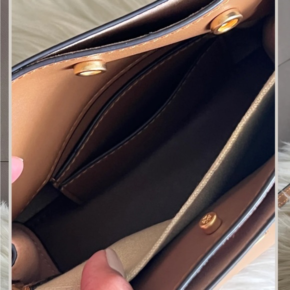 NWT Tory Burch Lee Radziwell Petite Double Bag Tiramisu Tan Leather Crossbody - Picture 6 of 13